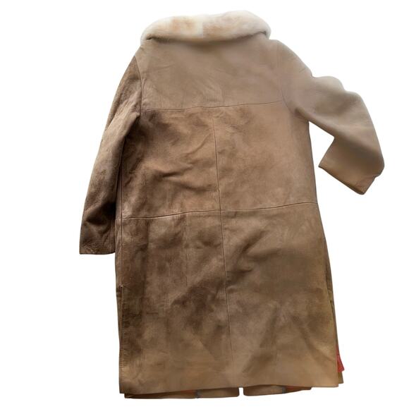 VINTAGE 1960's Suede Leather long Jacket Mink Collar - Picture 2 of 6